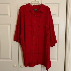 Men’s Truist Brand 3XL Linen Red and Black Short Sleeve Button Down Shirt   M1